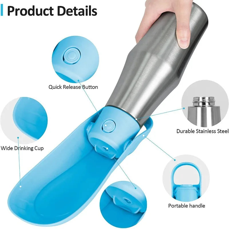 27oz Portable Pet Water Dispenser Dog Travel Bottle 2-in-1 Cat Puppy Drinking Fountain Outdoor Accessory