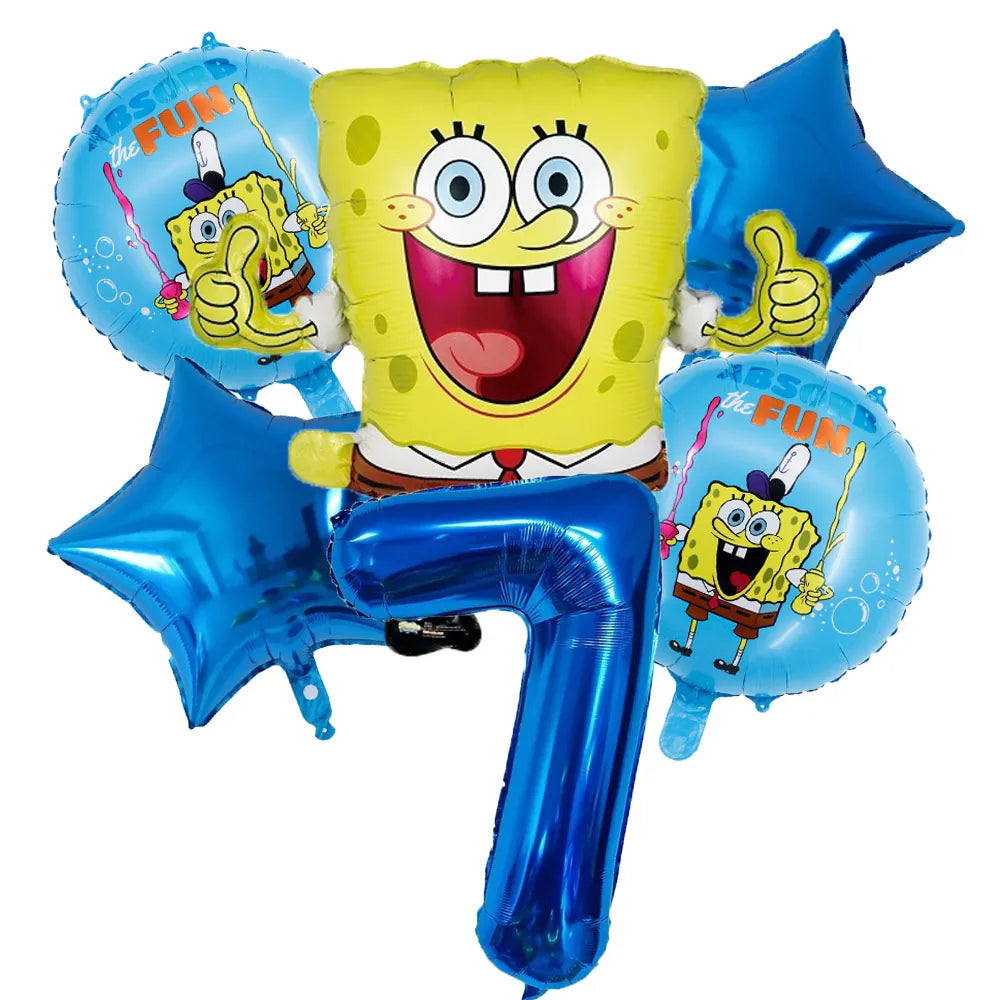 6Pcs SpongeBob Patrick Star Balloon set Birthday Party Golde Blue Numbers Balloons Boys Girls Baby Shower Party Supplies Gifts