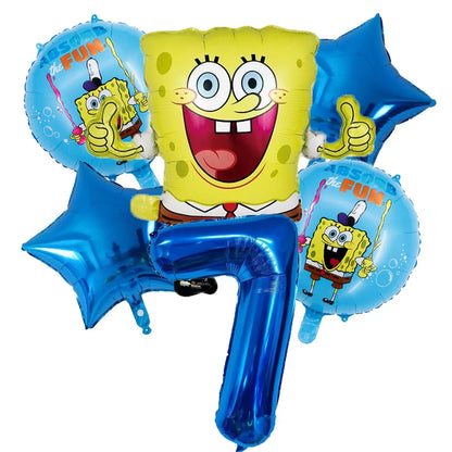 6Pcs SpongeBob Patrick Star Balloon set Birthday Party Golde Blue Numbers Balloons Boys Girls Baby Shower Party Supplies Gifts