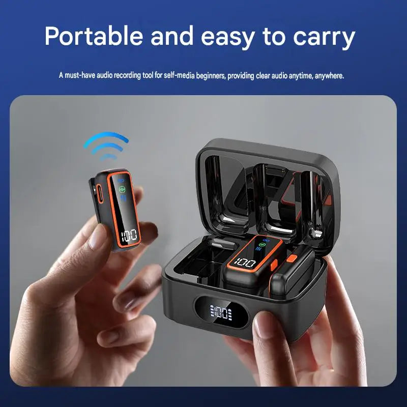 2.4G Wireless Lavalier Microphone Voice Changer AI Noise Cancelling Dual LED Display Charging Case Deep Voice Female Voice Black