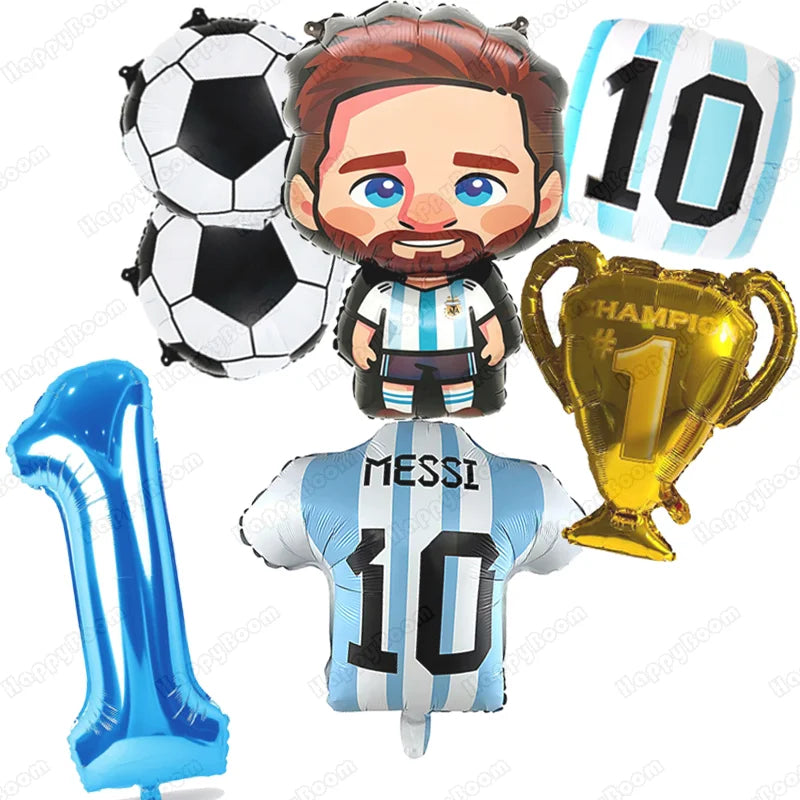 7pcs Messi Football Foil Globos Balloons Trophy Soccer Balloons Boy Birthday Party Decorations Sports Party Supplies Baby Shower