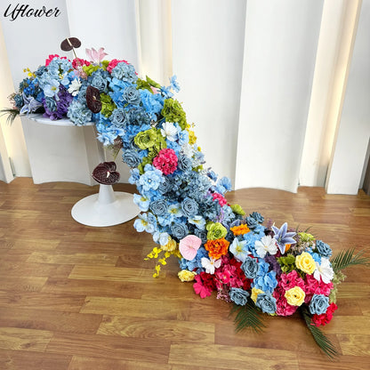 Uflower 2m Luxury Artificial Flowers Wedding Backdrop Table Long Runner Flower Row Floral Backdrop Arrangement Wall Arch Decor