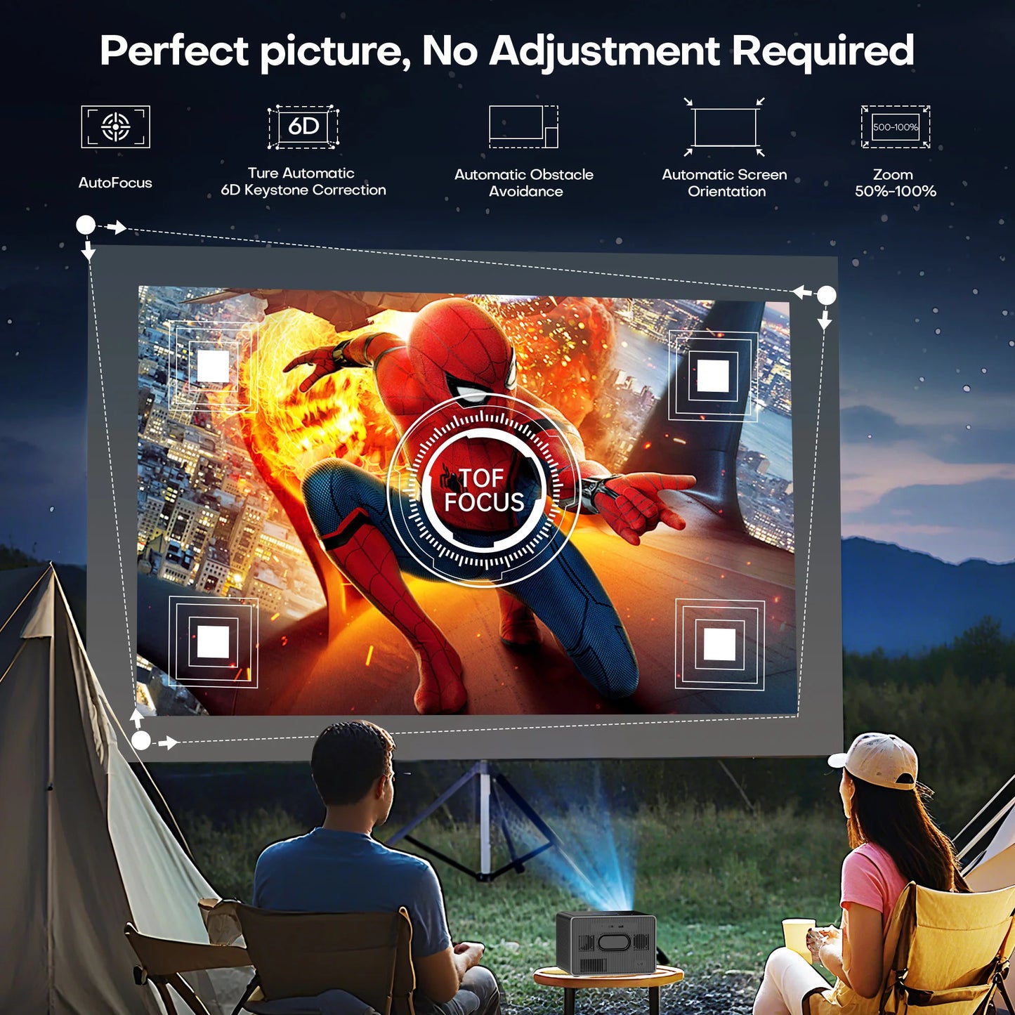 XIWBSY X06 Google TV Projector with TV Stick 3600 ANSI Native 1080P 4K Supported TOF Auto Focus WiFi6 BT5.4 Home Theater