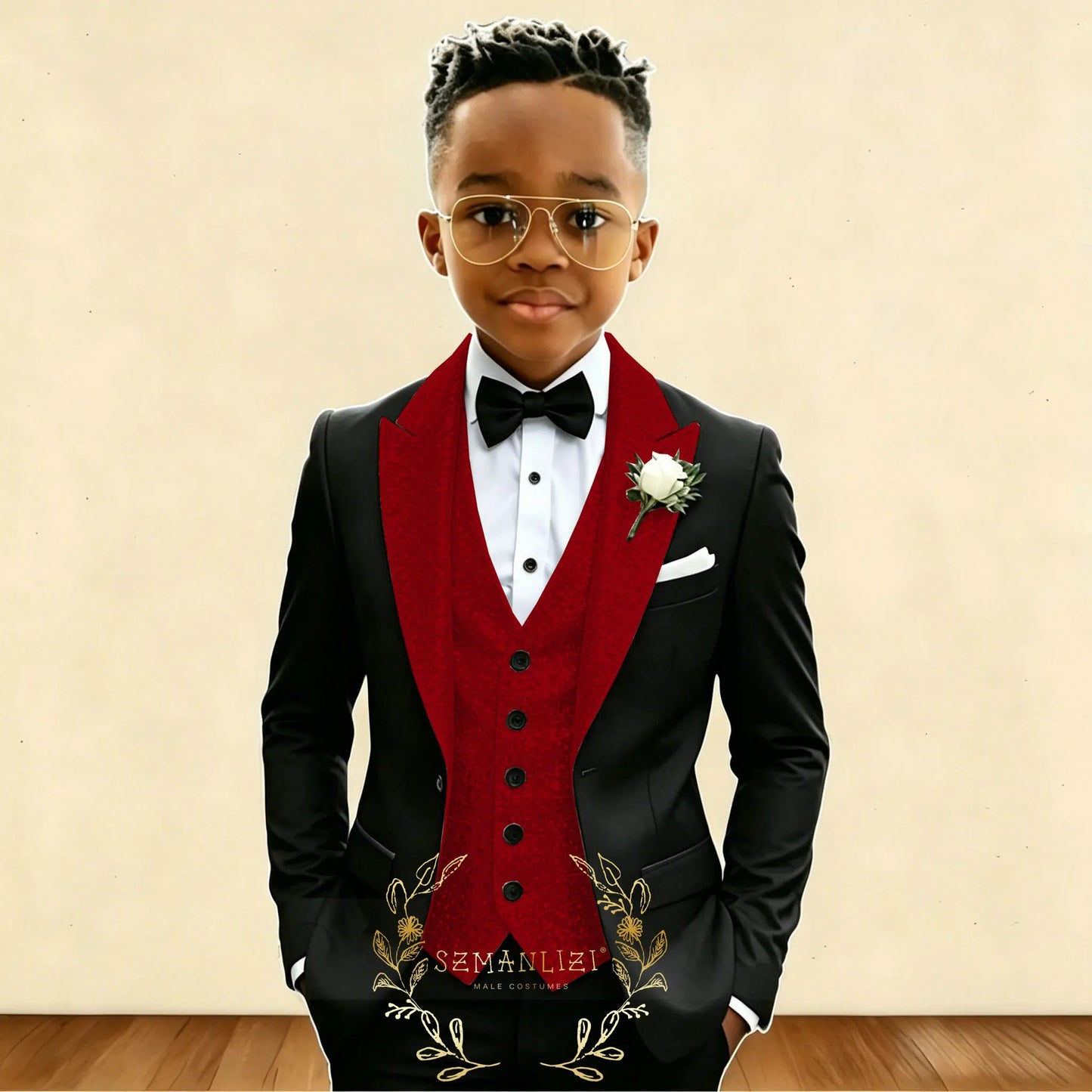 Black And Gold Sequin Boy's Suit Attire Peaked Lapel Children Wedding Party Tuxedos 3 Pieces Sets costume garçon cérémonie 2026