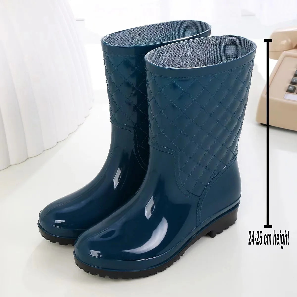 Fashionable and Minimalist Style Drawstring and Tight Mouth Waterproof and Anti-Slip Outdoor Work Women's Rain Boots