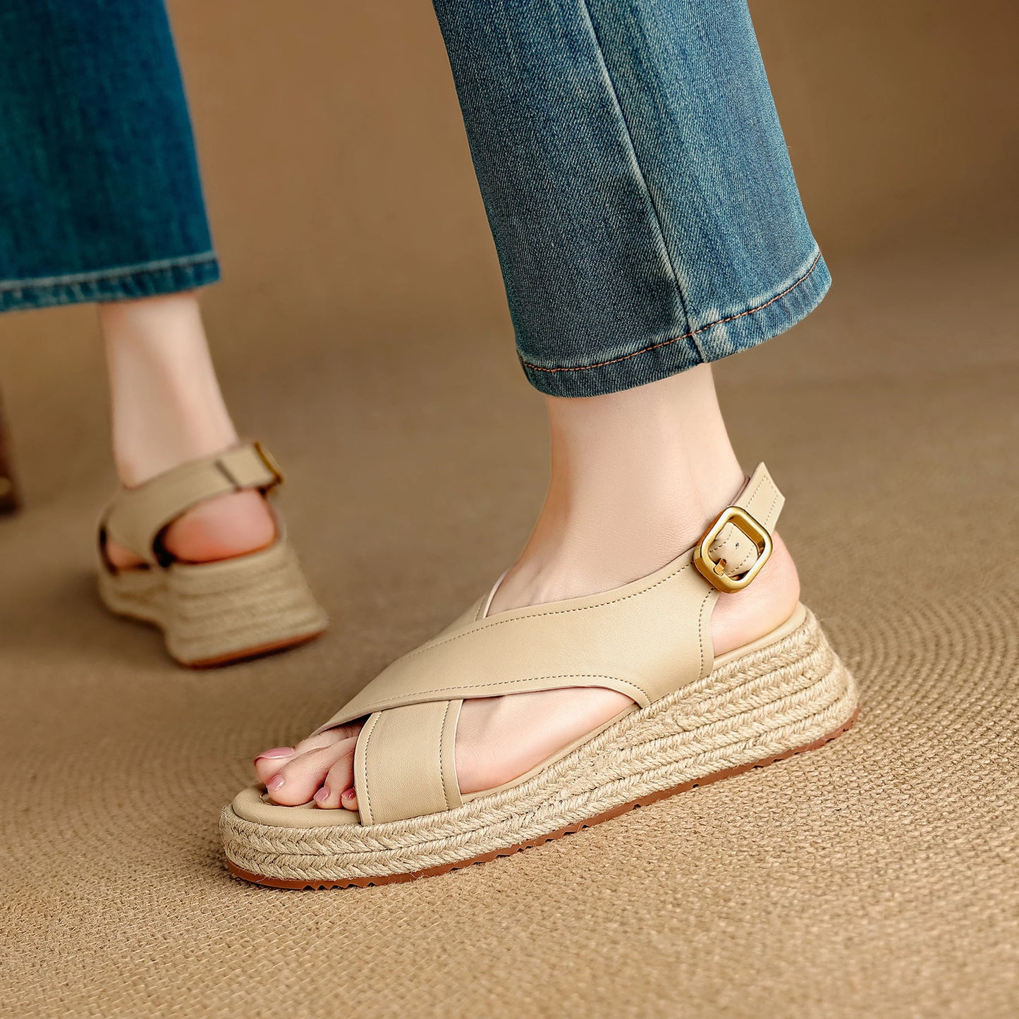 EAGSITY wedges sandals platform sandals Women shoes high heel espadrilles shoes pumps rope sole shoes casual jute sandals