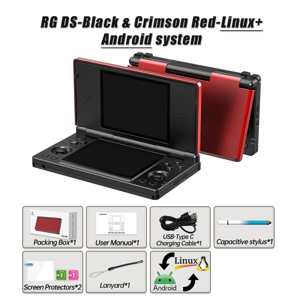Anbernic RG DS Dual 4.0” IPS Screen Video Game Console Android 14 Support Dual Application On Split Screens & Hall-Switch Chip