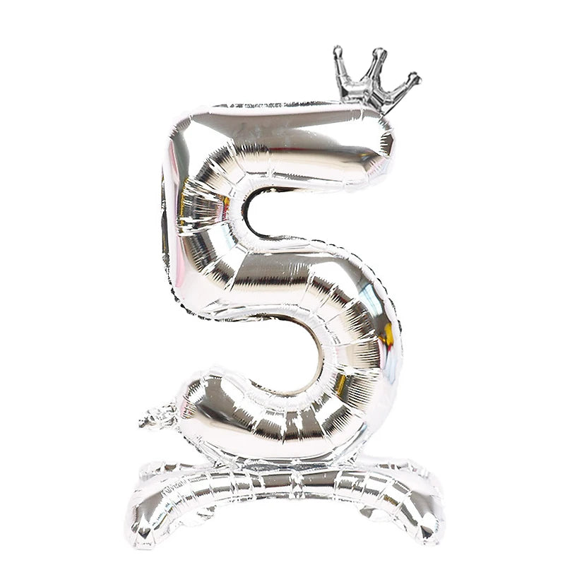 32 Inch Gold Number Stand Foil Balloons with Crown Digital Figures Globos 0-9 Birthday Party Wedding Decoration Kids Baby Shower