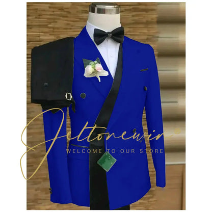 Double Breasted White Black Wedding Suits for Men Fashion Slim Fit Groom Best Man Wedding Tuxedo Formal Prom Wear 2 Pieces Set
