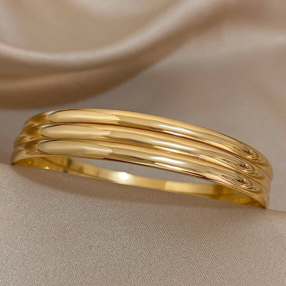 3pcs Glossy 18K Gold Plated Stainless Steel Bangle Bracelet for Women