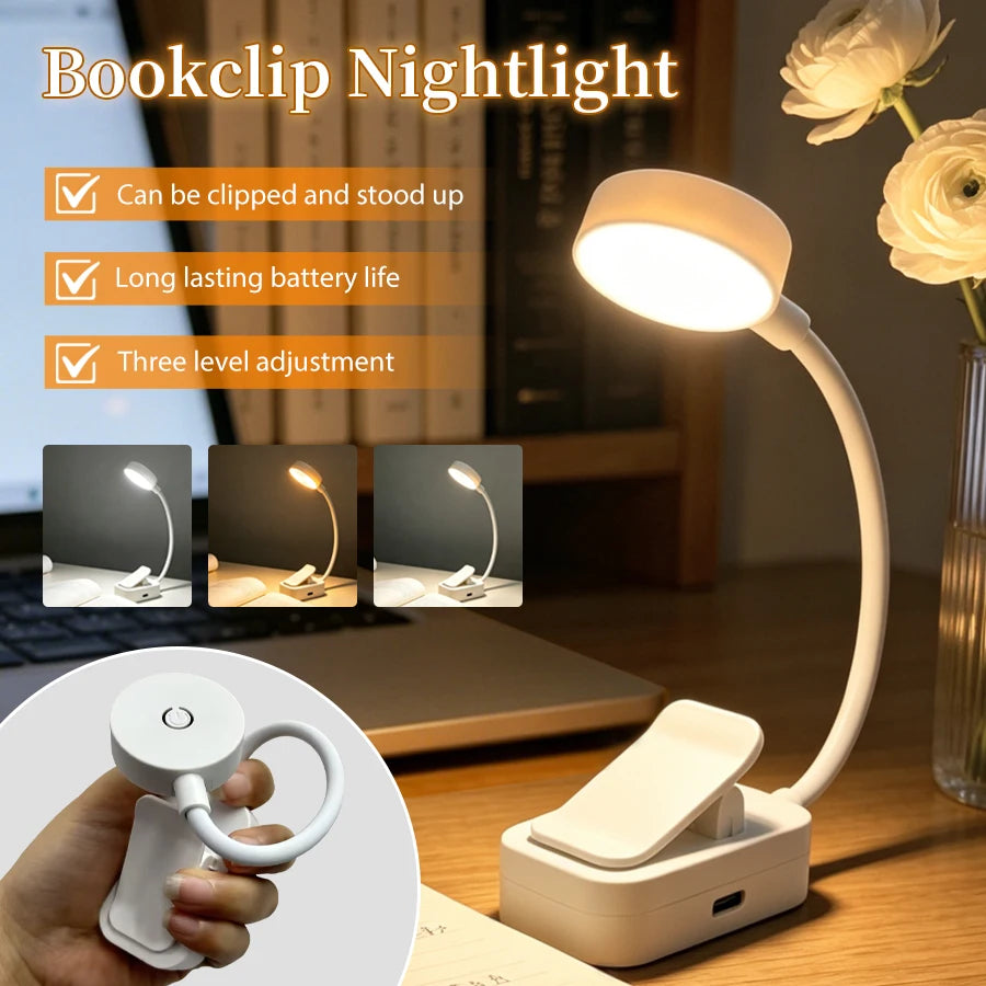 USB Rechargeable LED Clip On Desk Lamp 3 Colors Dimmable Night Light Eye Protection Portable For Bedroom Study Reading Lighting
