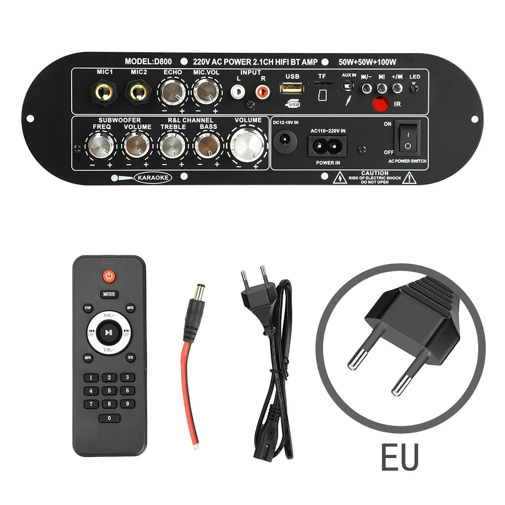 D800 Bluetooth 5.0 Digital Amplifier Board 2.1 Channel 50W+50W+100W HiFi Subwoofer Audio AMP for Home and Outdoor Sound Systems
