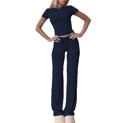 2 Pieces Women Sets 2025 New Fashion Casual Europe Short-Sleeved Tops+Long Pants Sportswear Yoga Wear Women's Clothing
