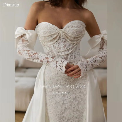 Dianruo Appliques Pearls Wedding Dresses Sweetheart Modern Robe De Mariée 2025 Lace A Line Maxi Vestido De Noiva Customized