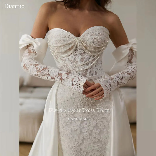 Dianruo Appliques Pearls Wedding Dresses Sweetheart Modern Robe De Mariée 2025 Lace A Line Maxi Vestido De Noiva Customized