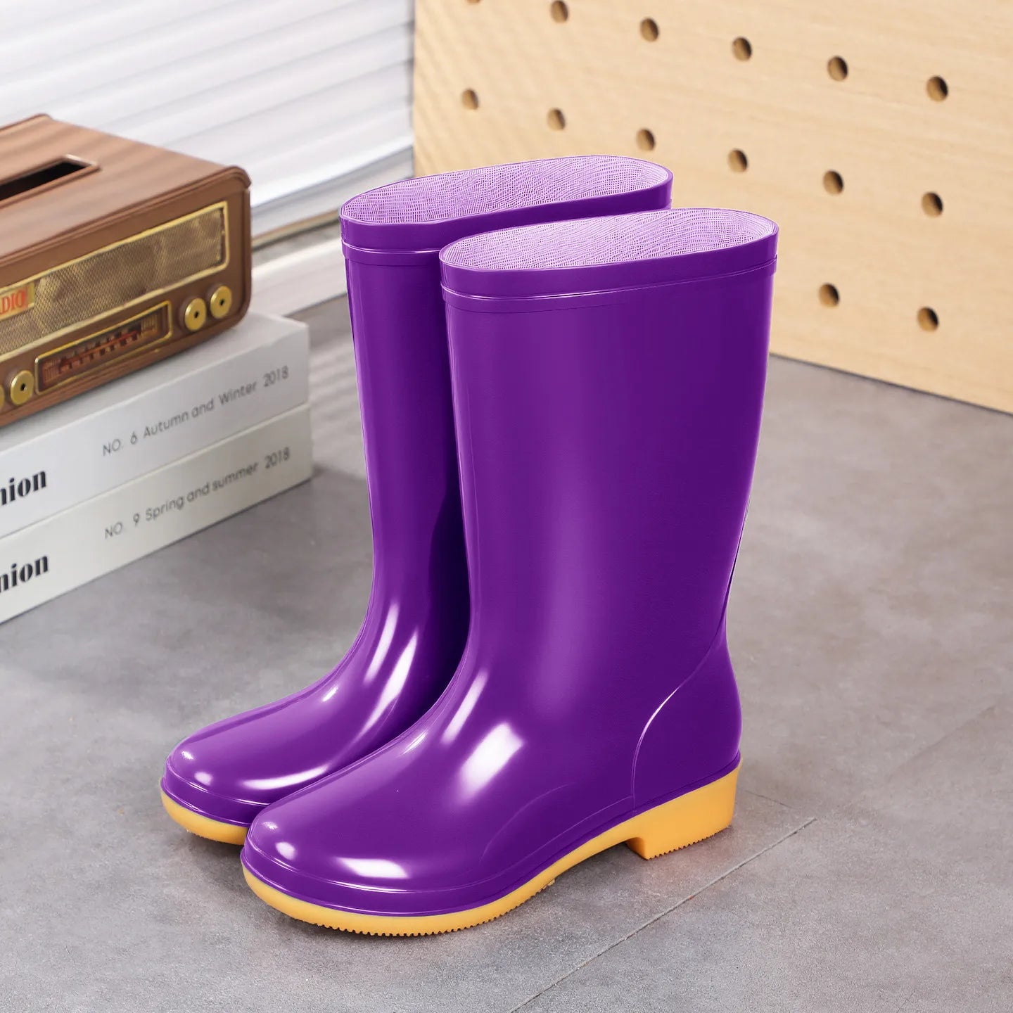Comemore Rainboots Women High Long Boots Non-slip Waterproof Shoes 2023 New Rain Boots Fashion Print Women's Mid Calf Galoshes