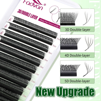 FADVAN 3D/4D/5D W Shaped Double Tips Eyelashes Extensions Natural Softlight Volume Fanning Lashes 0.07 Curl C D Black Eyelashes