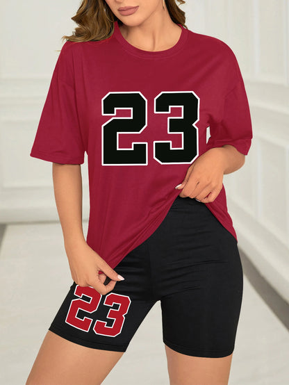 Women's Summer Set Number 23 Print Casual Shorts Set Sports Women's Shirt Shorts 2 Piece Street Wear Set Womens Summer Clothes