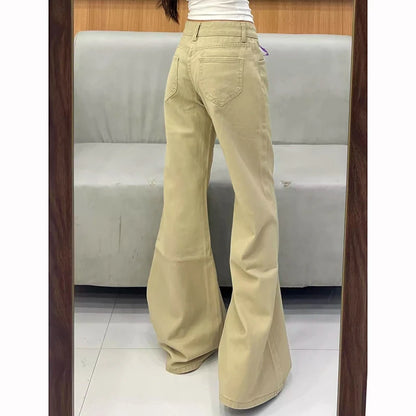 Female Classic Khaki Low Waist Flared Jeans Women Slim Fit Denim Trousers Girls Casual Fashion Thin Straight Leg Pants