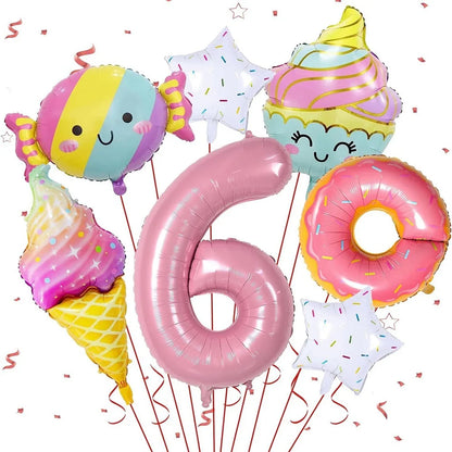 7pcs Ice Cream Balloons with 40 inch Number Doughnut Candy Dessert Food theme Aluminum Film Balloons Birthday Party Decoration
