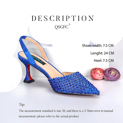 New Wine Red High Heels Shoes And Bag Dotted Crystal Wedding Party Spring, Summer, and Autumn Fashion Women's Noble Sandals