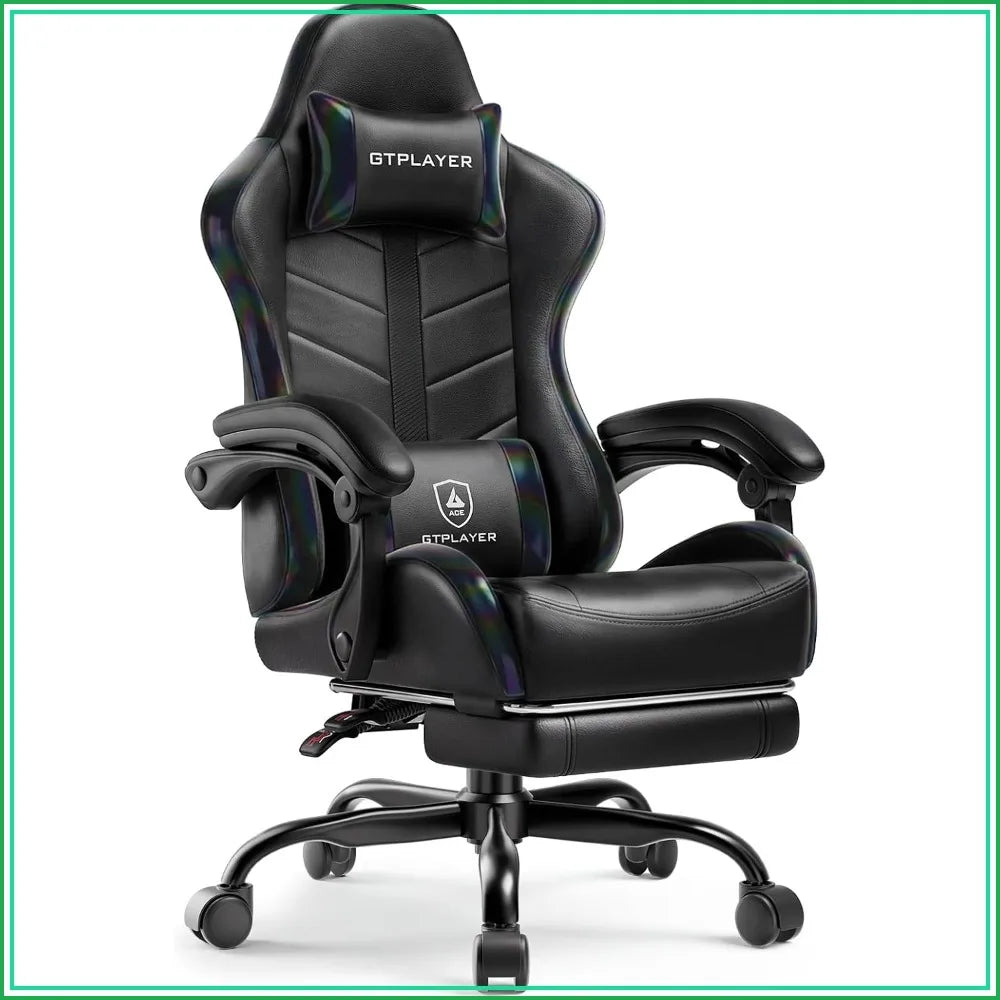 Gaming Chair for Adults, Computer Chair with Footrest, Black