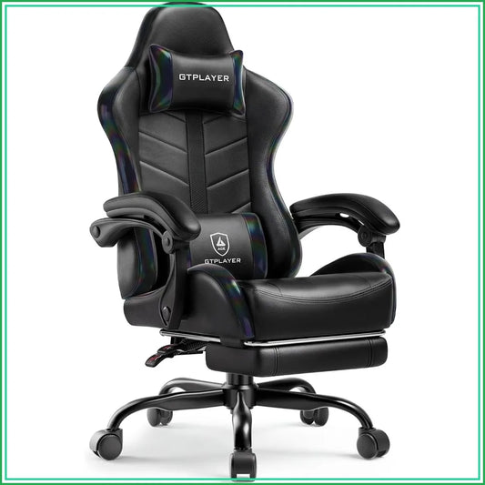 Gaming Chair for Adults, Computer Chair with Footrest, Black