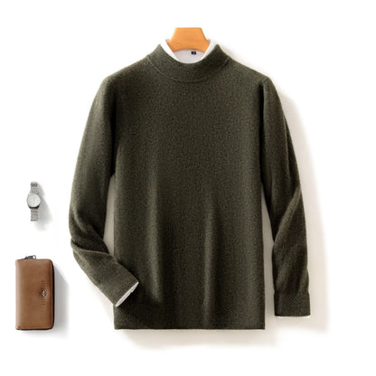 Fall/Winter New Wool Pullover Sweater Cashmere Shirt Men's Semi-high Neck Long Sleeve Loose Knitted Bottom Shirt