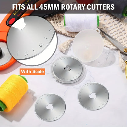 45mm Rotary Cutter Set Round Hob Craft Wheel Cutter Handle Roller with 5 Replacement Blades, Sewing Clip and Fabric Marker Pen