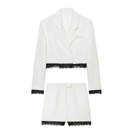 zoci Lace Short Blazers for Women's Suit Summer Blazer Set 2 Piece Woman Shoulder Pad Women's Tailoring Blazers Bermuda Shorts