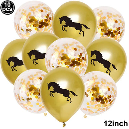 10pcs Horse Balloons Set Party Decor Confetti Sequin Balloons Foil Latex Party Balloons Kid Aldult Cowboy Cowgirl Birthday Party