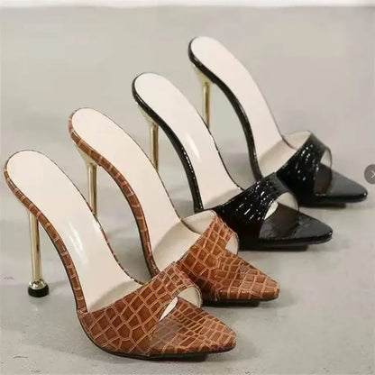 Glamorous2026 Texture High Heel Sandals - Chic Slip-On Stilettos with Pointy Peep Toe for Fashion-Forward Parties Banquets
