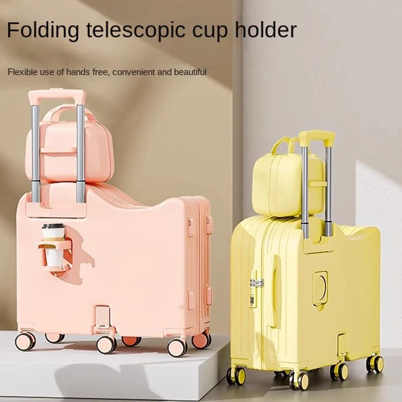 Children's Luggage Can Sit Ride Suitcase Six Wheel Luggage Set Luggage with Cup Holder Travel Suitcase