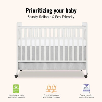 White 3-in-1 Convertible Baby Crib with 4 Height Adjustments, Toddler Bed Conversion & Locking Wheels