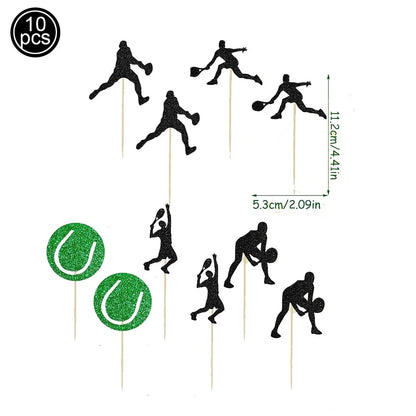 Tennis Cake Topper Happy Birthday Sign Cake Decorations Boy Man Tennis Racket Ball Player Sport Theme Birthday Party Supplies
