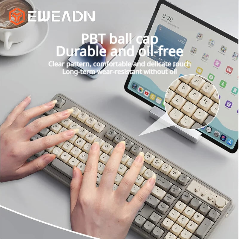 EWEADN V1 Stylish 3-Mode Wireless Combo Backlit Quiet Keyboard Mouse Ergonomic Desktop Kit