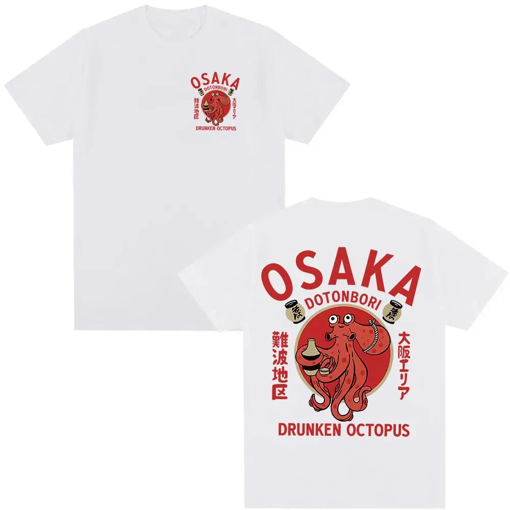 Japanese Osaka Dotonbori Drunken Octopus Food Lover Funny T Shirts Men Women Retro Harajuku Oversized Cotton T-Shirt Streetwear