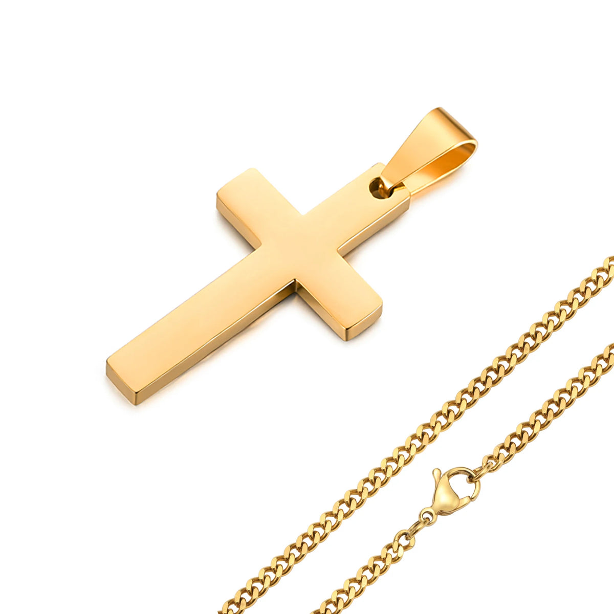 Waterproof Cross Necklaces for Men Male Gifts Jewelry, Anti Allergy Stainless Steel Plain Cross Pendant with Rope Chain