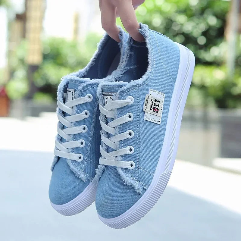 2024 Spring Summer Women Canvas Sneaker Low Top Denim Sneakers Ladies Lace-Up Flat Canvas Board Shoes Female Sapatos Femininos