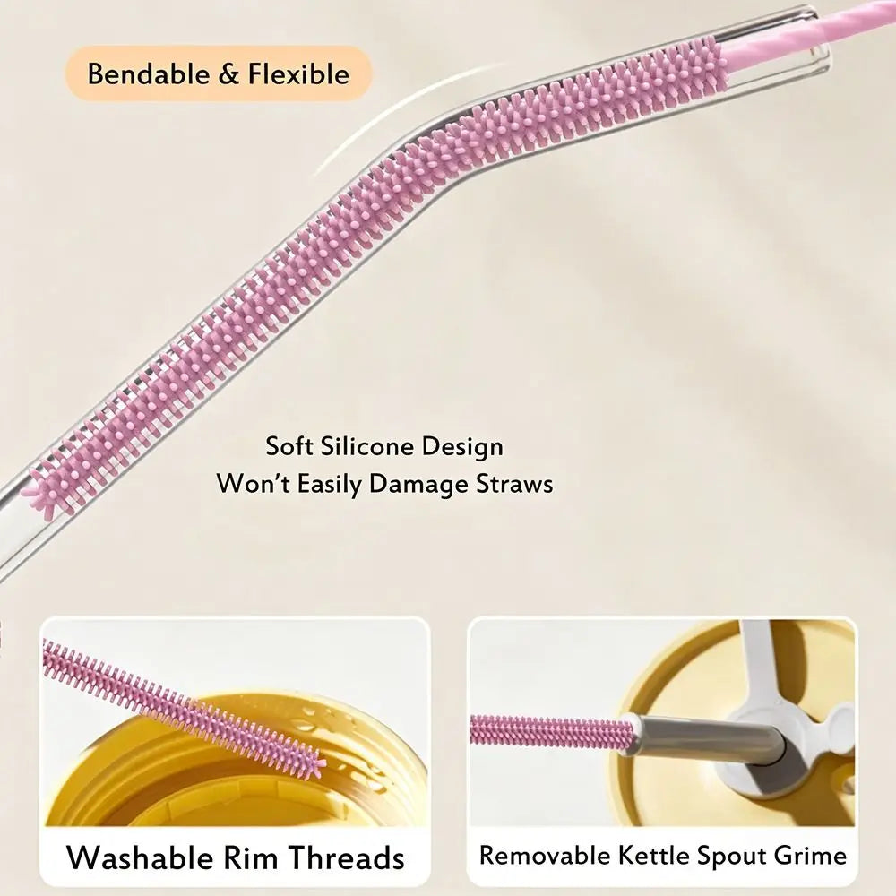 Durable Reusable Silicone Straw Cleaning Brush Long Household Gap Brush Kitchen Gadgets Drinking Straw Cleaner Brush for