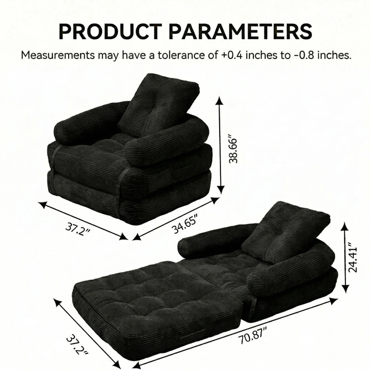 Modern Convertible Sofa Bed, 2-Seater Vacuum Packed Compressed Couch, Soft Memory Foam Floor Sofa for Small Space Living Room