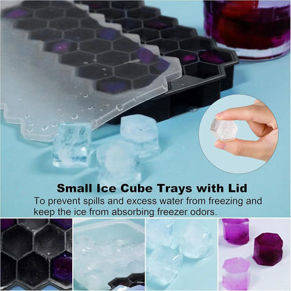 Honeycomb Ice Cube Trays with Lid Silicone Ice Cube Tray 37 Grids Reusable Ice Molds Ice Cube Mould for Coffee Whiskey Cocktails