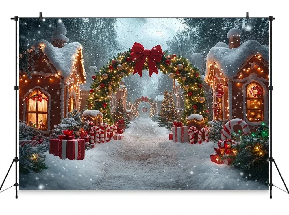 Christmas Gingerbread House Candy Vine Arch Theme Banner Background, Birthday Party, Home Decoration Photography Backdrop Cloth