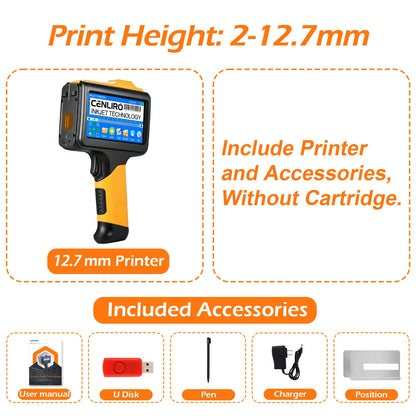 Cenliro Upgrated Handheld Inkjet Printer CL12B with Black Fast-drying Ink Cartridge for Date Batch Number Logo QR Code 600DPI