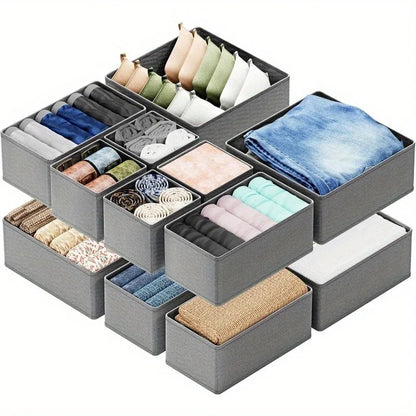 Foldable 6/12pcs Underwear Organizer Set • Hard Storage Boxes for Bra Socks • Drawer/Closet Clothes Organizers