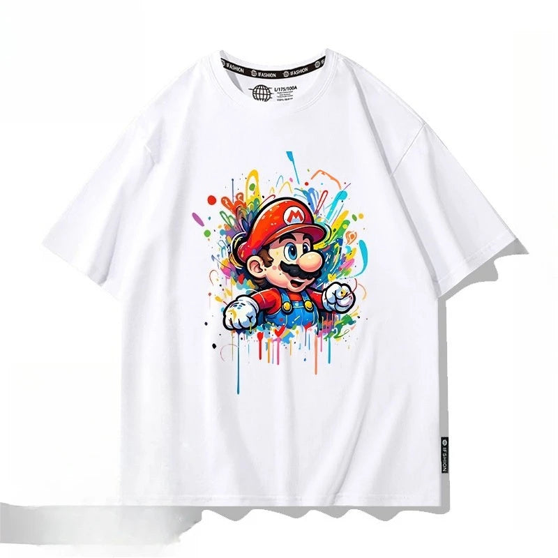 Oversized Kids Cotton T-shirt Super Mario Bros Cartoon Graphic Tees Boys Girls Harajuku Short Sleeve Casual Tops Toddler Clothes