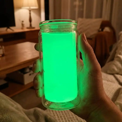 16oz Capacity Glow in The Dark Straw Cup Double Wall Leak-proof Luminous Coffee Cup Fluorescent Splash Proof Water Bottles