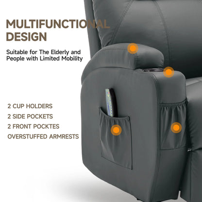 Recliner Chair with Massage and Heat, 360° Swivel Rocking Chairs for Adults, Remote Control and Cup Holder for Living Room