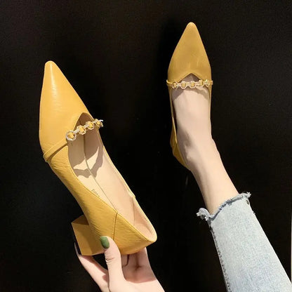 Women's Summer Footwear Blue Shoes For Woman 2025 Yellow With Medium Heels Pointed Toe On Sale Offer Wholesale Stylish A E