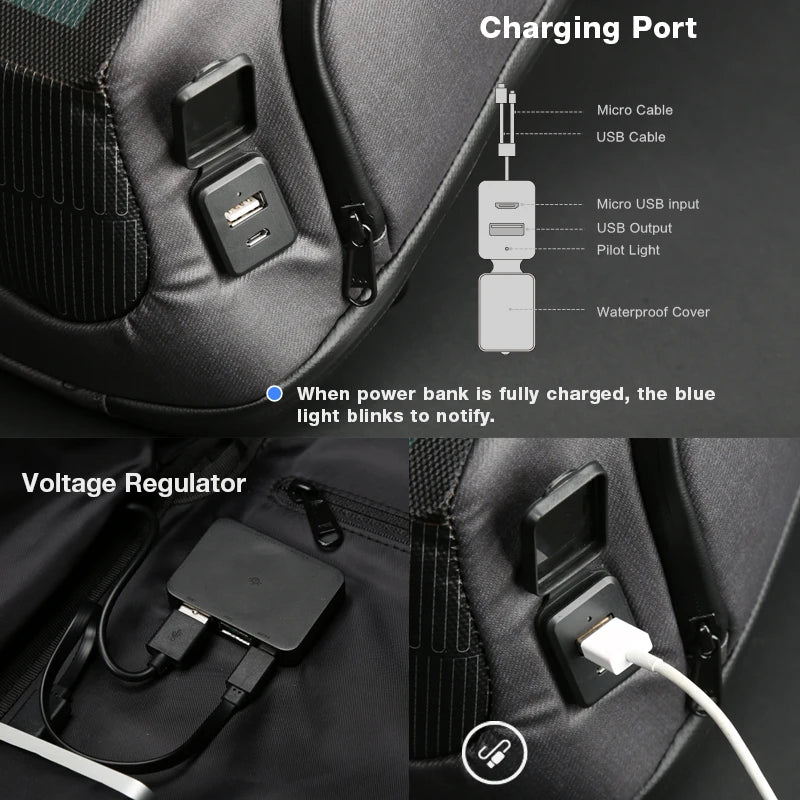 Kingsons Men Beam Backpack Solar Panel +USB Charging Anti-theft/Waterproof/ 15.6 inch Laptop Backpack Male
